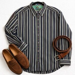 Robert Graham Striped Button Down Shirt XL Cotton Long Sleeve Dadcore Menswear